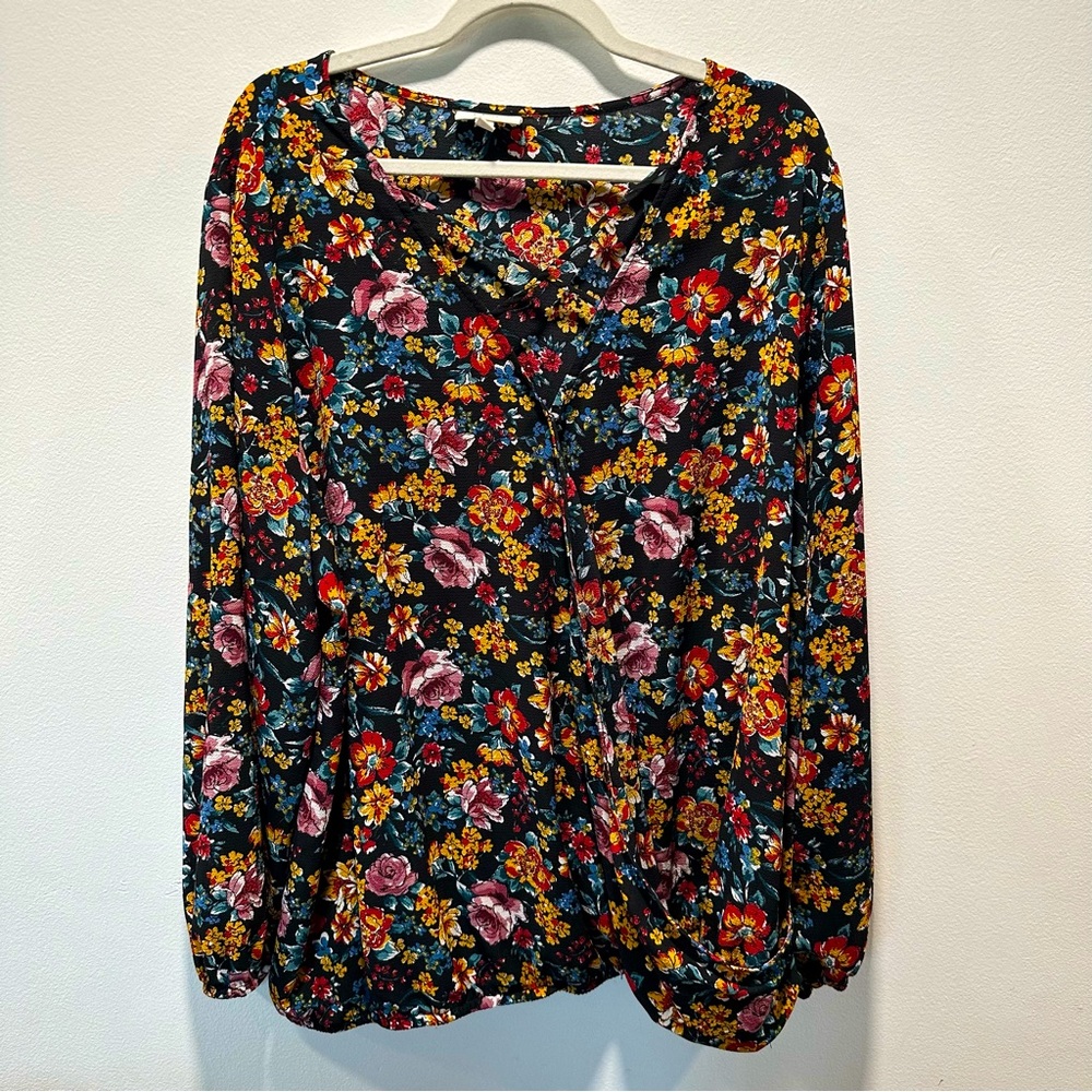 Studio B by Bobeau Floral Print Faux Wrap Crossed V-Neck Blouse Women’s Size 3X